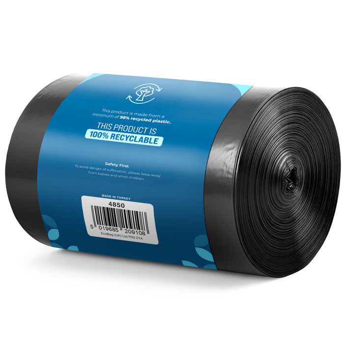 EcoBag Refuse Sacks, Recyclable & Leak Resistant, 50L Everyday (30µm) | 50 pack, 98% recycled plastic, 600 x 800mm, leak-resistant & eco-friendly, for household & commercial use