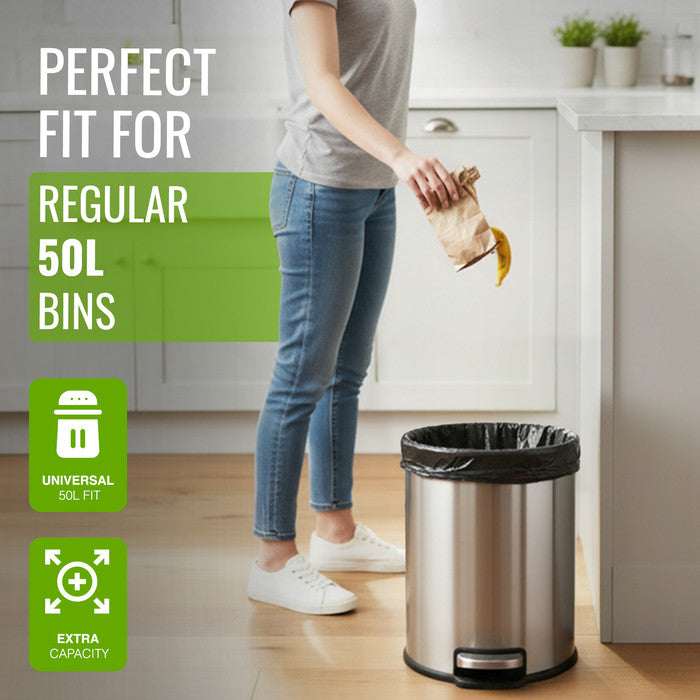 EcoBag - 50 Pack Extra Strong Heavy Duty Refuse Sacks - Recyclable Bin Bags, Leak Resistant, Eco-Friendly, Durable Waste Disposal Bags for Household & Commercial Use - 35 Micron - 50 L