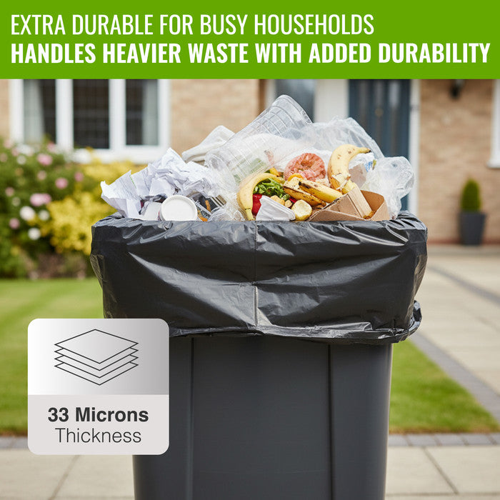 EcoBag - 50 Pack Extra Strong Heavy Duty Refuse Sacks - 100L - 33 Micron - Recyclable Bin Bags, Leak Resistant, Eco-Friendly, Durable Waste Disposal Bags for Household & Commercial Use