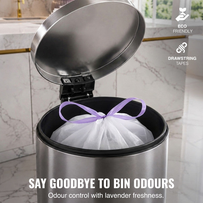 EcoBag - White Kitchen Drawstring Bin Liner - 20L - 24 Micron - Heavy Duty, Extra Strong, Eco-Friendly, Tear Resistant & Recyclable