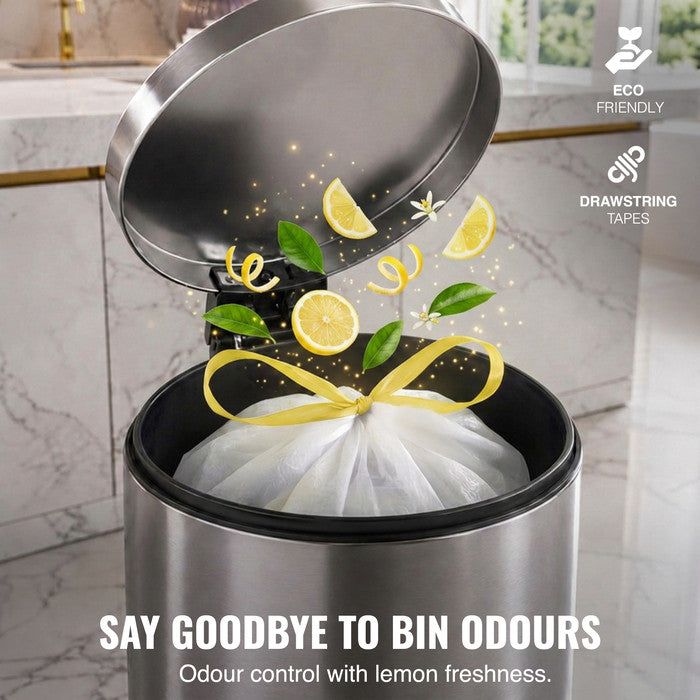 EcoBag - White Kitchen Drawstring Bin Liner - 20L - 24 Micron - Heavy Duty, Extra Strong, Eco-Friendly, Tear Resistant & Recyclable