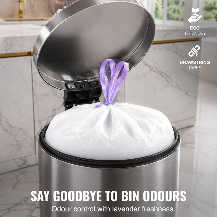 EcoBag - White Kitchen Drawstring Bin Liner - 60L - 28 Micron - Durable, Eco-Friendly, Tear Resistant, Clear Recycling Bags
