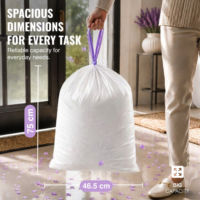 EcoBag - White Kitchen Drawstring Bin Liner - 30L - 25 Micron - Heavy Duty, Extra Strong, Eco-Friendly, Tear Resistant & Recyclable