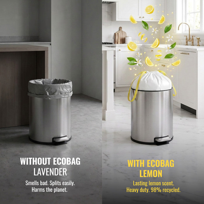 EcoBag - White Kitchen Drawstring Bin Liner - 20L - 24 Micron - Heavy Duty, Extra Strong, Eco-Friendly, Tear Resistant & Recyclable