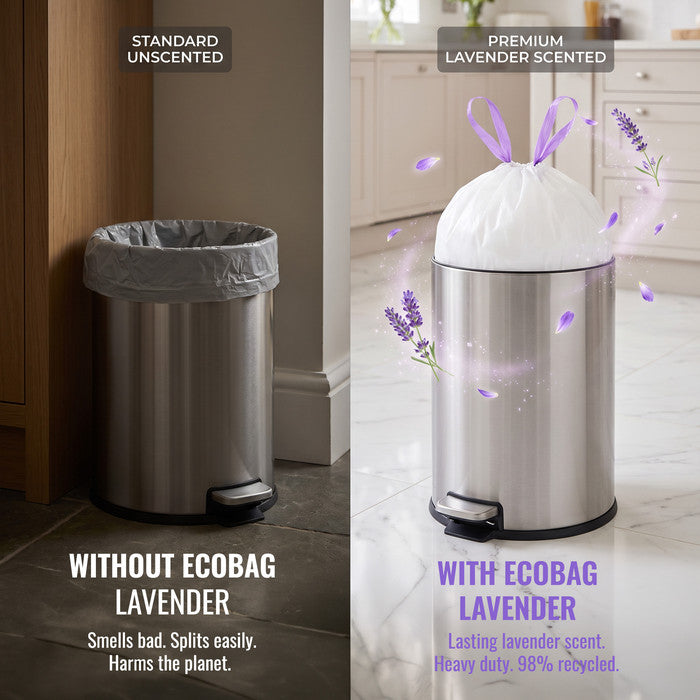 EcoBag - White Kitchen Drawstring Bin Liner - 30L - 25 Micron - Heavy Duty, Extra Strong, Eco-Friendly, Tear Resistant & Recyclable