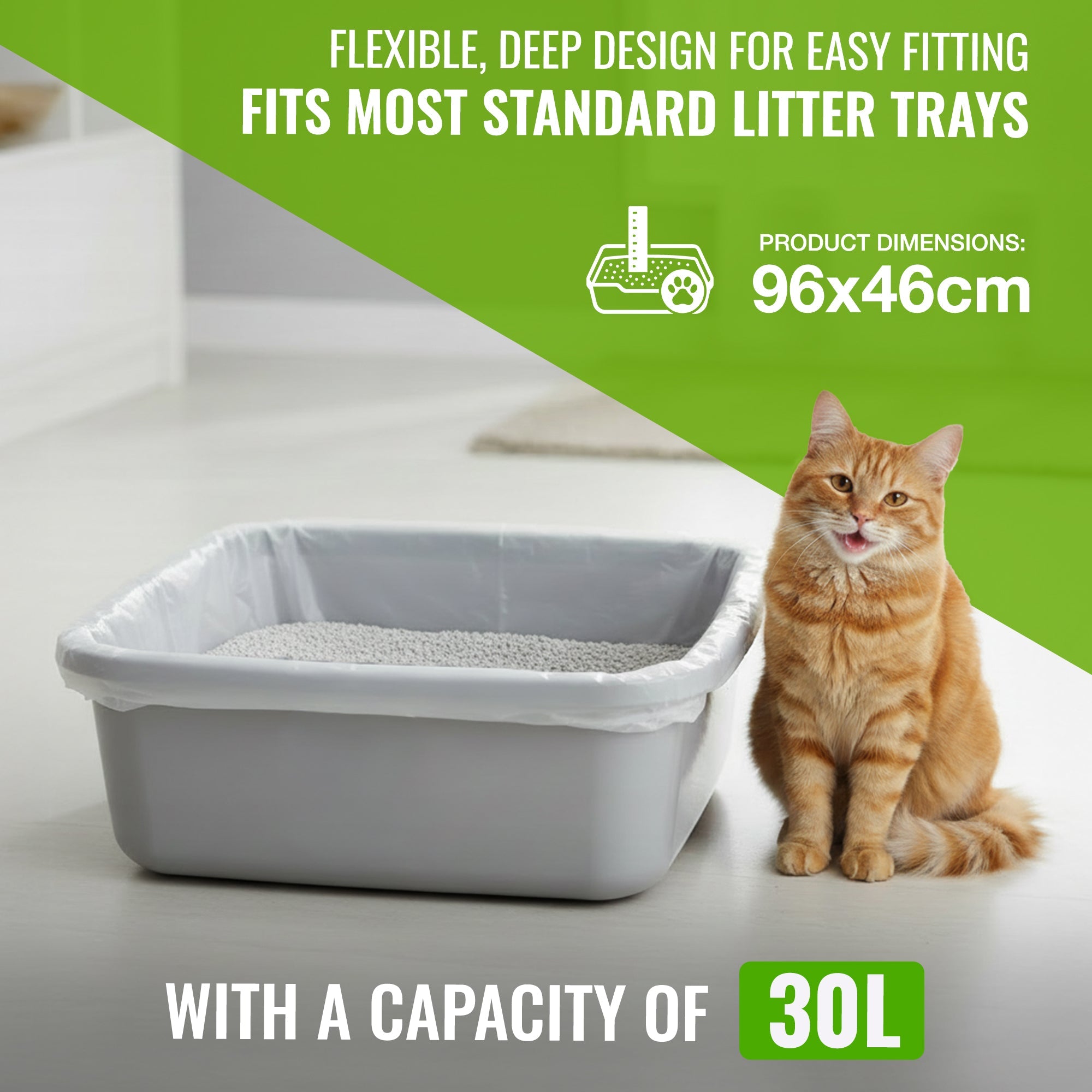 Ecobag - 20 Pack Cat Litter Tray Liners - 30L - 27 Microns - Heavy Duty Cat Litter Bags, Recycled Litter Liners, Durable Tray Liners, Eco-Friendly & Easy to Dispose (960 x 460 mm)