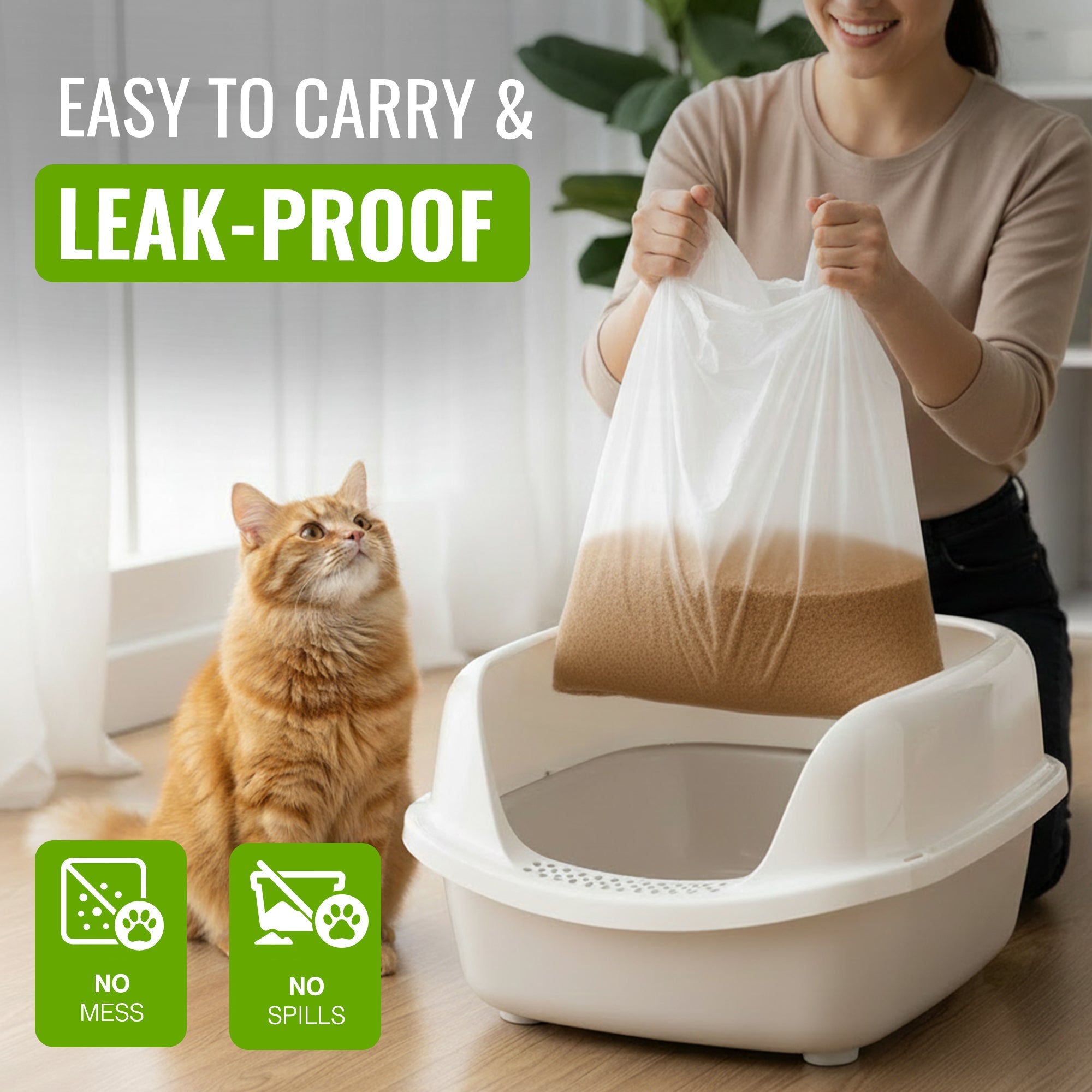 Ecobag - 30 Pack Cat Litter Tray Liners - 30L - 27 Microns - Heavy Duty Cat Litter Bags, Recycled Litter Liners, Durable Tray Liners, Eco-Friendly & Easy to Dispose (960 x 460 mm)
