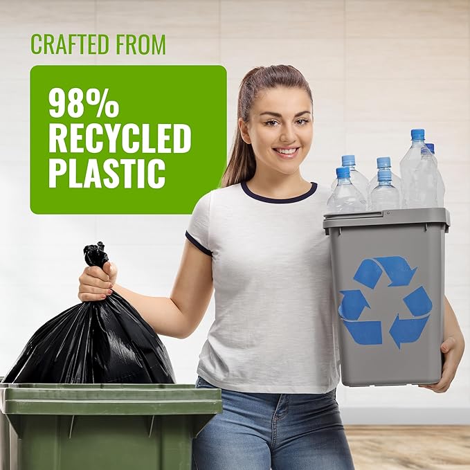 EcoBag - 10 Pack Extra Strong Heavy Duty Refuse Sacks - 100L - 35 Micron - Recyclable, Leak Resistant, Eco-Friendly & Durable