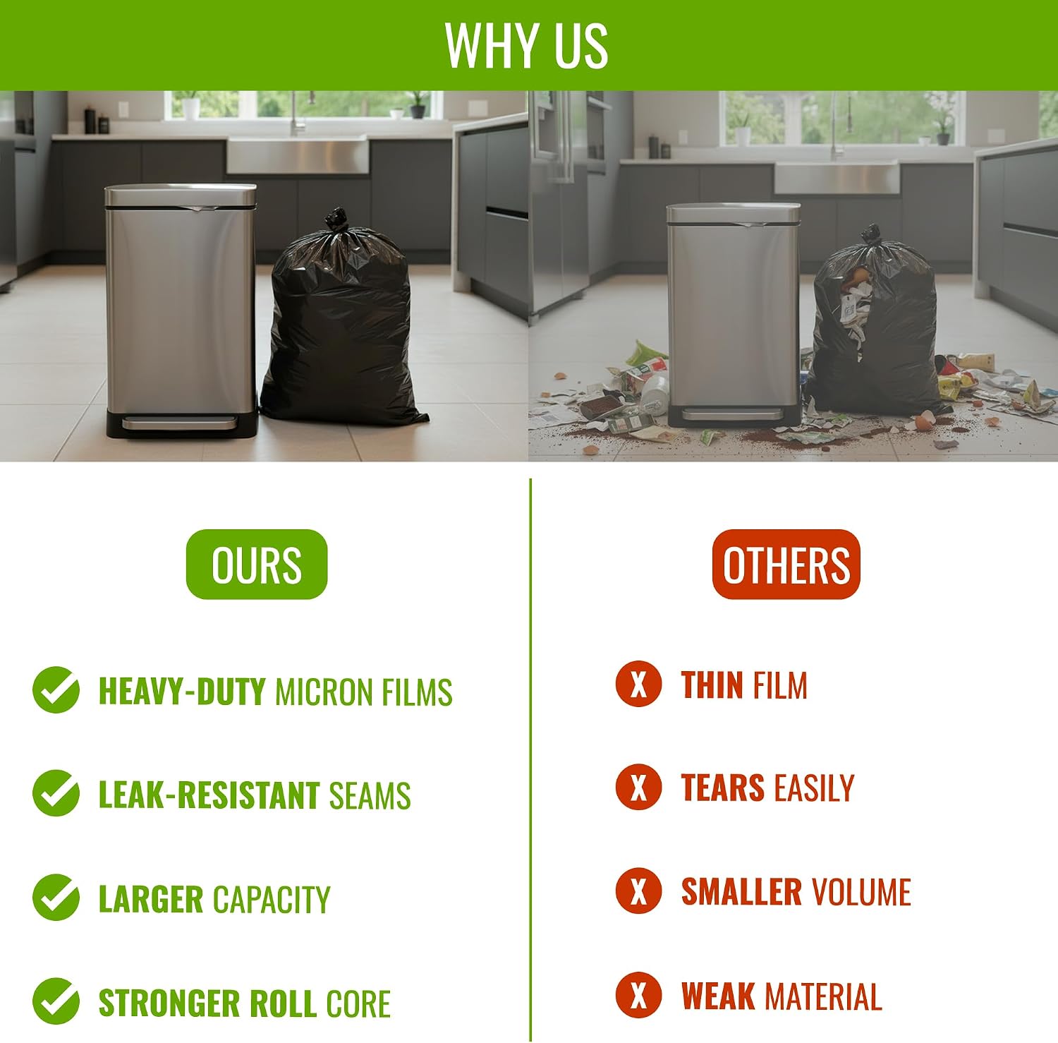 EcoBag Refuse Sacks, Recyclable & Leak Resistant, 50L Everyday (30µm) | 50 pack, 98% recycled plastic, 600 x 800mm, leak-resistant & eco-friendly, for household & commercial use