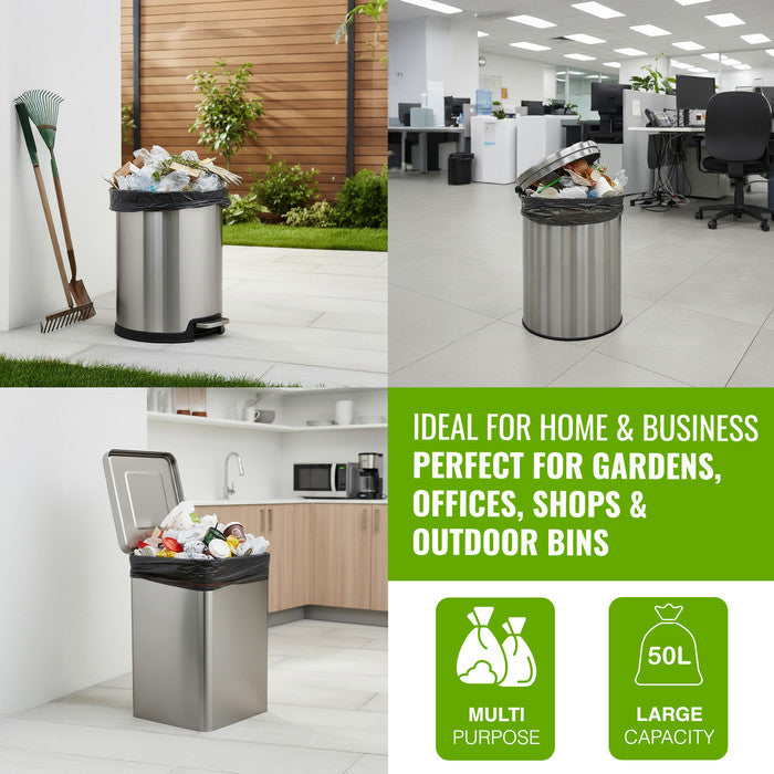 EcoBag Refuse Sacks, Recyclable & Leak Resistant, 50L Everyday (30µm) | 50 pack, 98% recycled plastic, 600 x 800mm, leak-resistant & eco-friendly, for household & commercial use