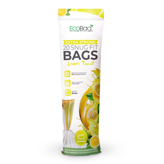 EcoBag - White Kitchen Drawstring Bin Liner - 30L - 25 Micron - Heavy Duty, Extra Strong, Eco-Friendly, Tear Resistant & Recyclable
