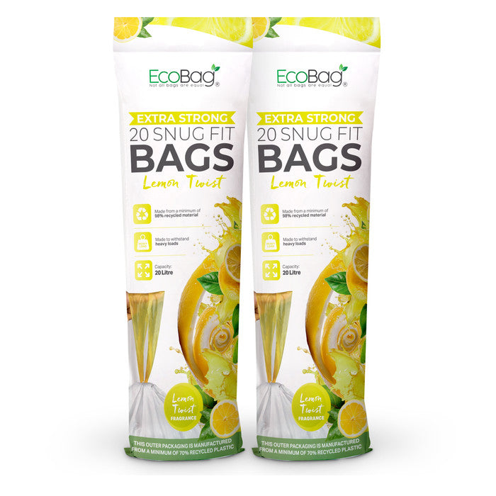 EcoBag - White Kitchen Drawstring Bin Liner - 20L - 24 Micron - Heavy Duty, Extra Strong, Eco-Friendly, Tear Resistant & Recyclable