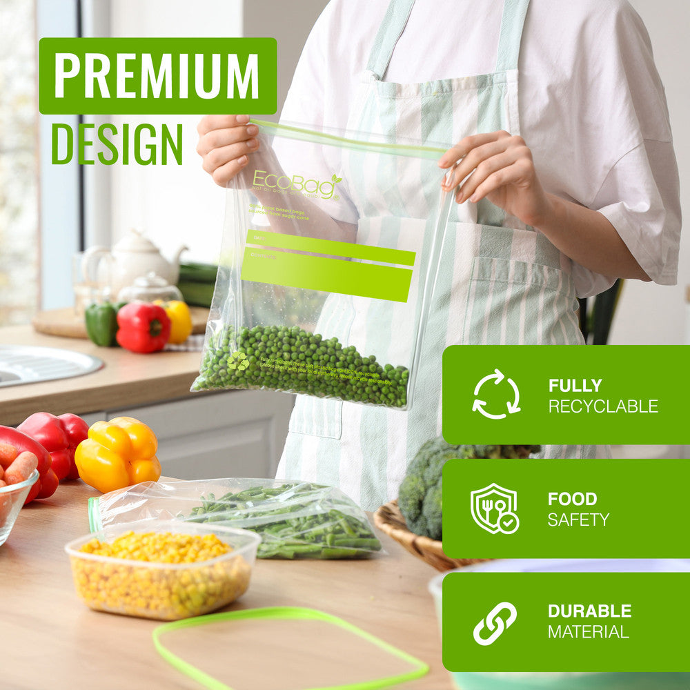 Ecobag- 30 Pack Reusable Freezer/Sandwich Bags - 2.5 Litre Size, 35 Microns - Eco-Friendly Sugarcane Plastic - Recyclable & Reusable- 200x250mm
