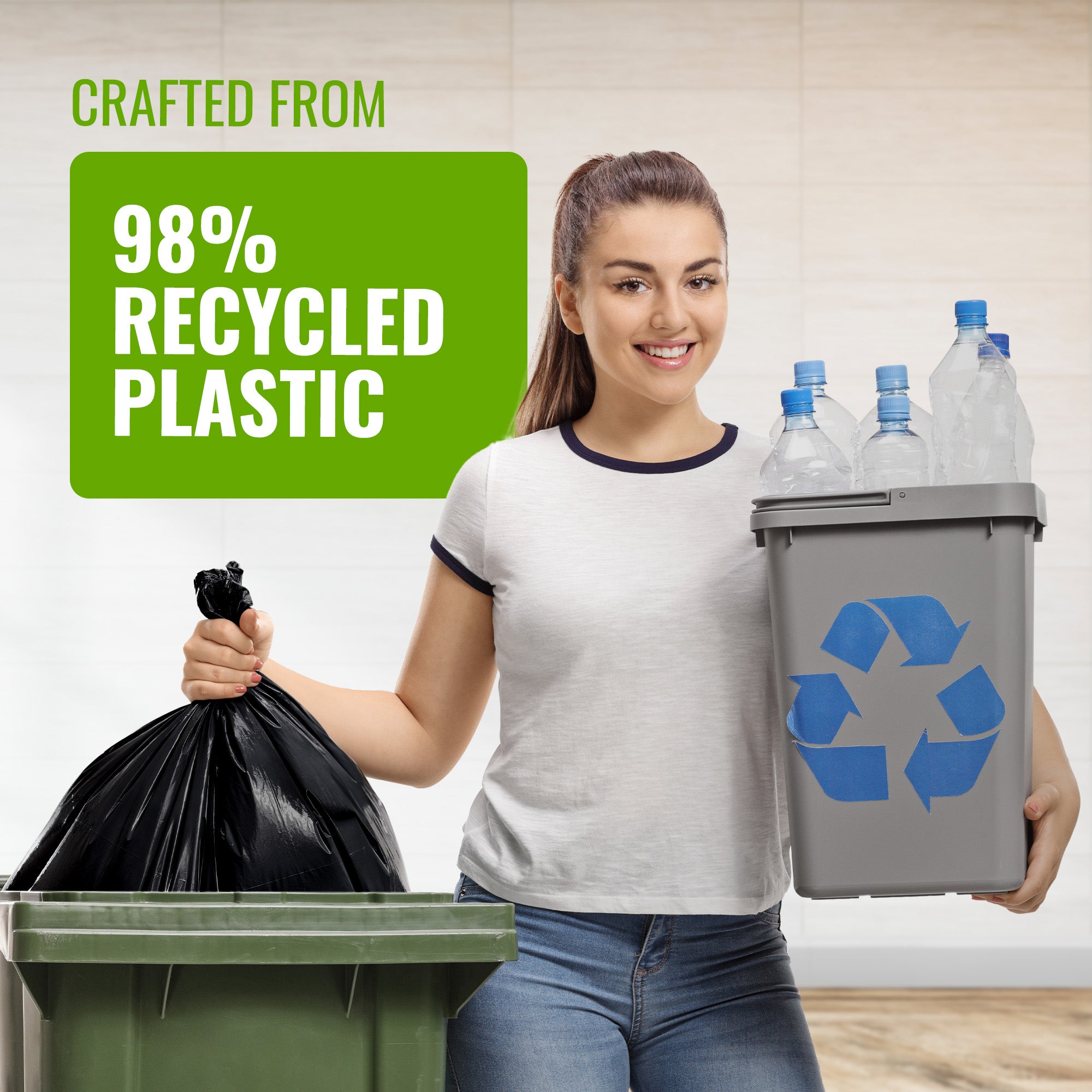 EcoBag - 10 Pack Heavy Duty Bin Bags - 120L - 60 Micron - Durable, Recyclable, Leak Resistant & Eco-Friendly