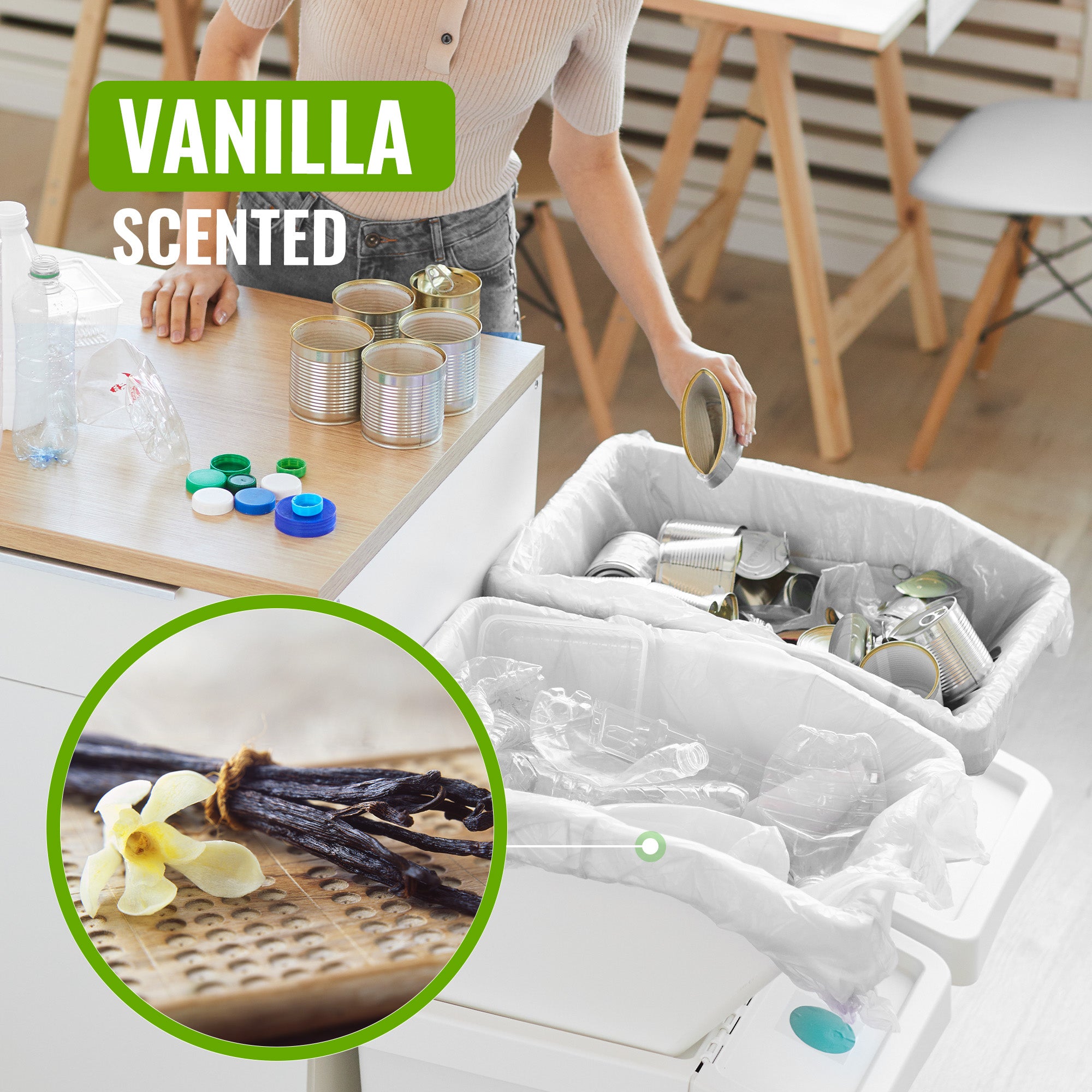 EcoBag - 25 Pack - 15 Micron - Vanilla Scented Ultimate Embossed Kitchen Drawstring Pedal Bin Liners - 30L - Recylable & Eco-Friendly