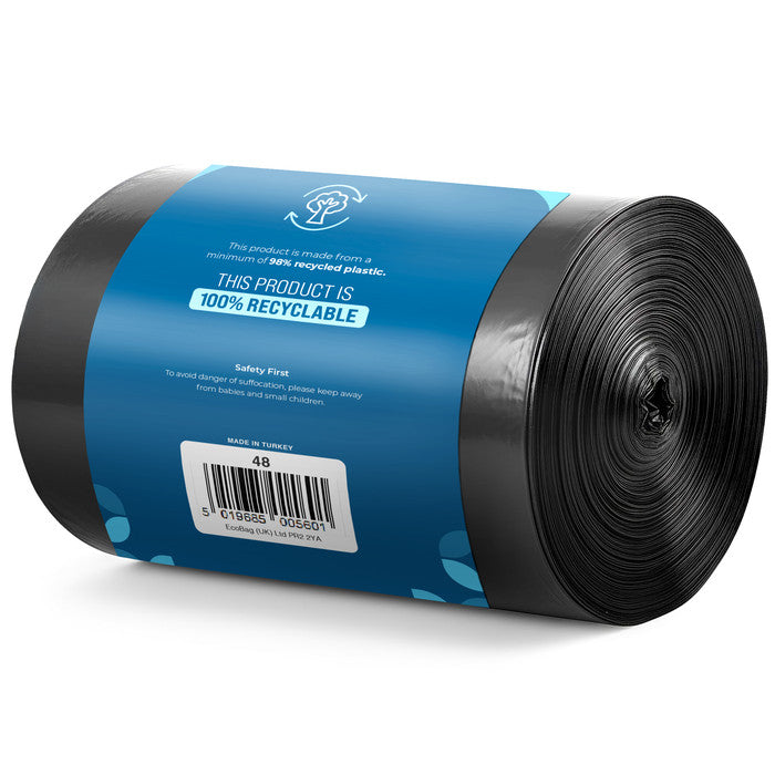EcoBag - 50 Pack Extra Strong Heavy Duty Refuse Sacks - 100L - 30 Micron - Recyclable Bin Bags, Leak Resistant, Eco-Friendly, Durable Waste Disposal Bags for Household & Commercial Use
