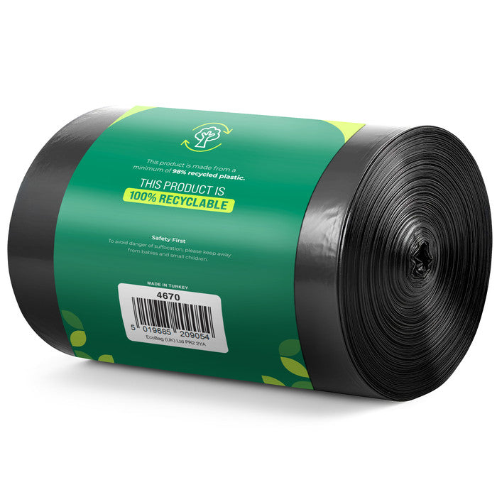 EcoBag - 50 Pack Extra Strong Heavy Duty Refuse Sacks - 70L - 33 Micron - Recyclable Bin Bags, Leak Resistant, Eco-Friendly, Durable Waste Disposal Bags for Household & Commercial Use
