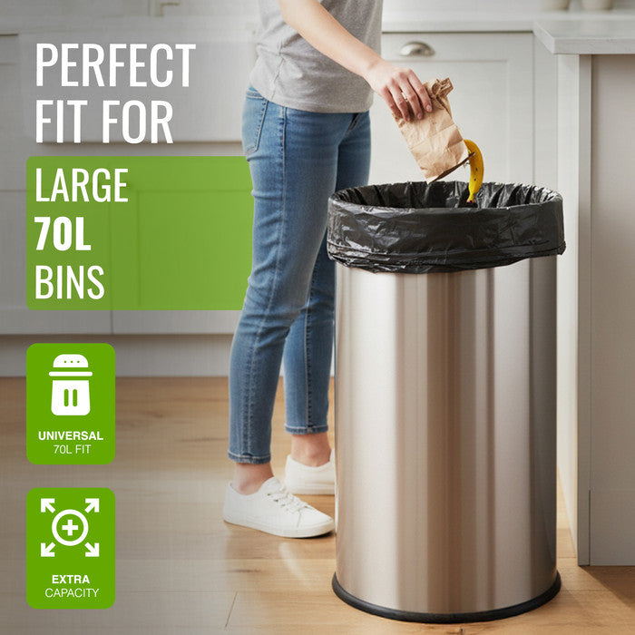 EcoBag - 50 Pack Extra Strong Heavy Duty Refuse Sacks - 70L - 33 Micron - Recyclable Bin Bags, Leak Resistant, Eco-Friendly, Durable Waste Disposal Bags for Household & Commercial Use