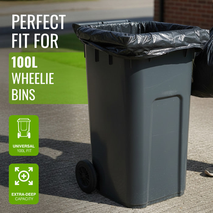 EcoBag - 50 Pack Extra Strong Heavy Duty Refuse Sacks - 100L - 33 Micron - Recyclable Bin Bags, Leak Resistant, Eco-Friendly, Durable Waste Disposal Bags for Household & Commercial Use