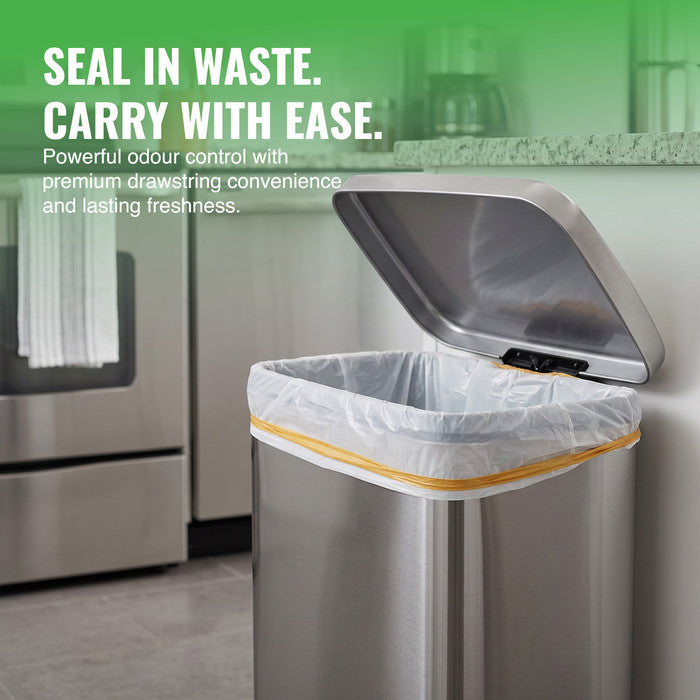 EcoBag - White Kitchen Drawstring Bin Liner - 60L - 28 Micron - Durable, Eco-Friendly, Tear Resistant, Clear Recycling Bags