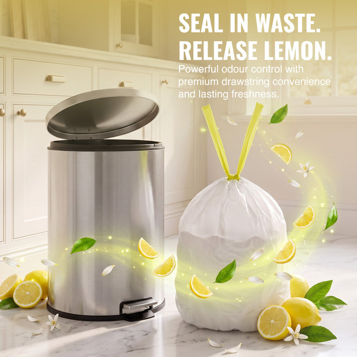 EcoBag - White Kitchen Drawstring Bin Liner - 30L - 25 Micron - Heavy Duty, Extra Strong, Eco-Friendly, Tear Resistant & Recyclable