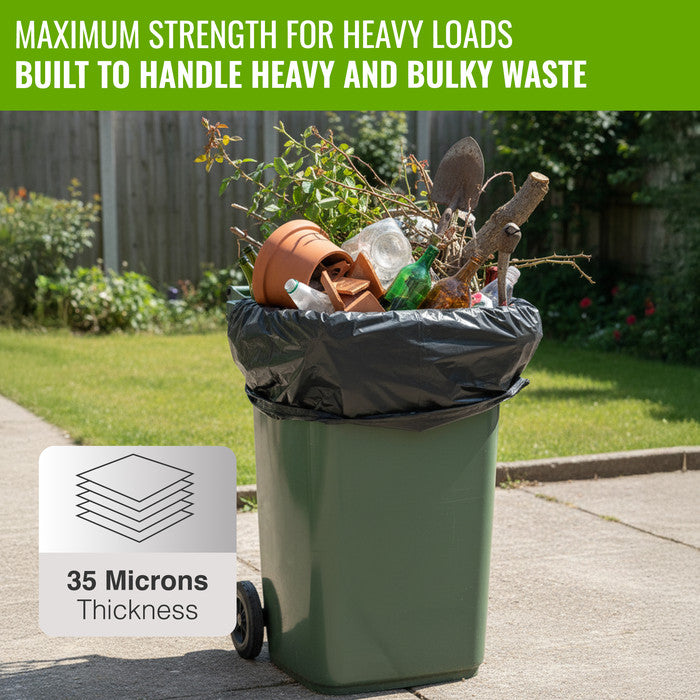 EcoBag - 50 Pack Extra Strong Heavy Duty Refuse Sacks - Recyclable Bin Bags, Leak Resistant, Eco-Friendly, Durable Waste Disposal Bags for Household & Commercial Use - 35 Micron - 100L