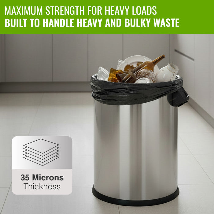 EcoBag - 50 Pack Extra Strong Heavy Duty Refuse Sacks - Recyclable Bin Bags, Leak Resistant, Eco-Friendly, Durable Waste Disposal Bags for Household & Commercial Use - 35 Micron - 70 L