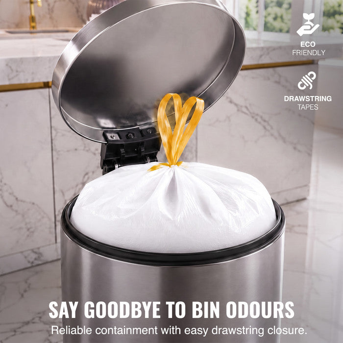 EcoBag - White Kitchen Drawstring Bin Liner - 60L - 28 Micron - Durable, Eco-Friendly, Tear Resistant, Clear Recycling Bags