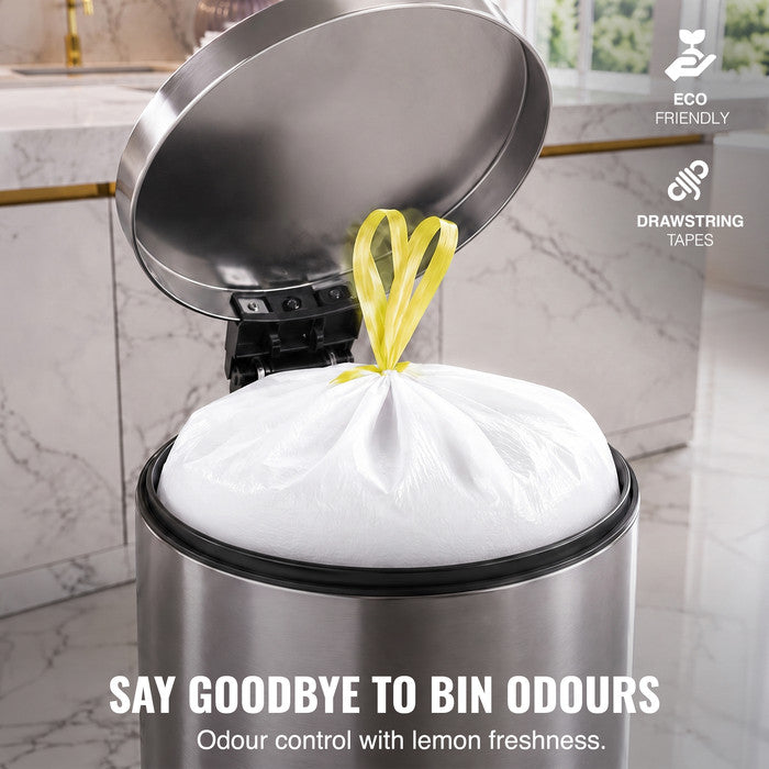 EcoBag - White Kitchen Drawstring Bin Liner - 60L - 28 Micron - Durable, Eco-Friendly, Tear Resistant, Clear Recycling Bags