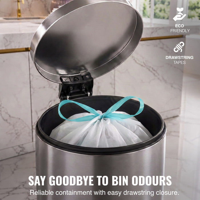 EcoBag - White Kitchen Drawstring Bin Liner - 20L - 24 Micron - Heavy Duty, Extra Strong, Eco-Friendly, Tear Resistant & Recyclable