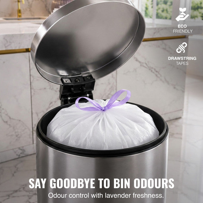 EcoBag - White Kitchen Drawstring Bin Liner - 30L - 25 Micron - Heavy Duty, Extra Strong, Eco-Friendly, Tear Resistant & Recyclable