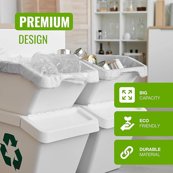 EcoBag - 30 Pack Heavy Duty White Bin Liners - 55L - 15 Micron - Extra Strong, Leak-Proof & Tear-Resistant