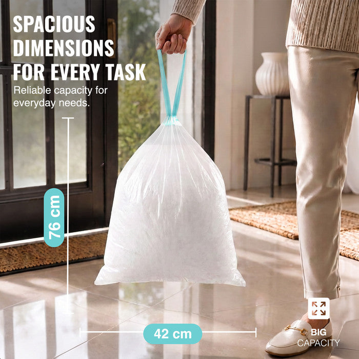 EcoBag - White Kitchen Drawstring Bin Liner - 20L - 24 Micron - Heavy Duty, Extra Strong, Eco-Friendly, Tear Resistant & Recyclable