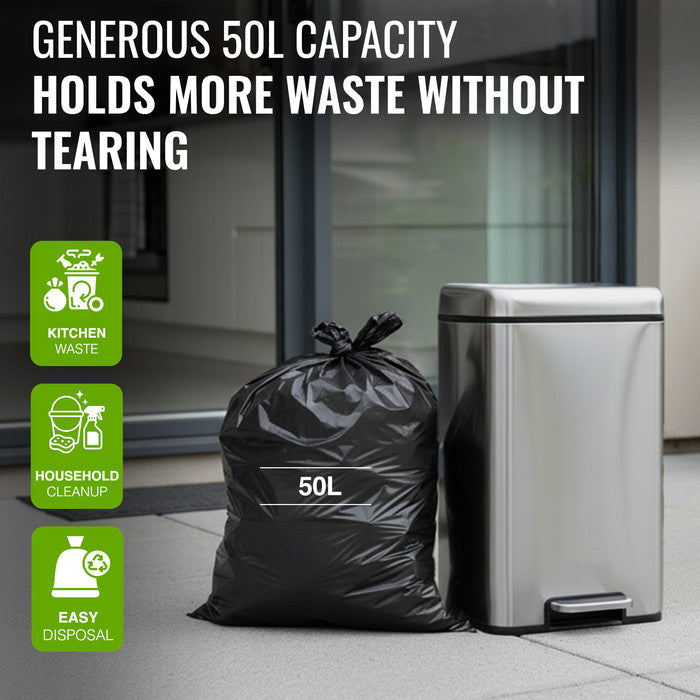 EcoBag Refuse Sacks, Recyclable & Leak Resistant, 50L Everyday (30µm) | 50 pack, 98% recycled plastic, 600 x 800mm, leak-resistant & eco-friendly, for household & commercial use