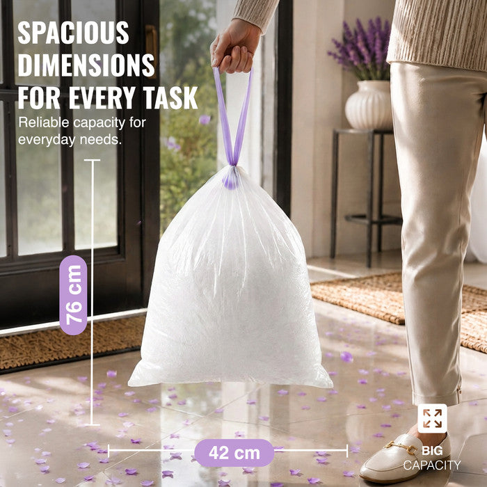 EcoBag - White Kitchen Drawstring Bin Liner - 20L - 24 Micron - Heavy Duty, Extra Strong, Eco-Friendly, Tear Resistant & Recyclable