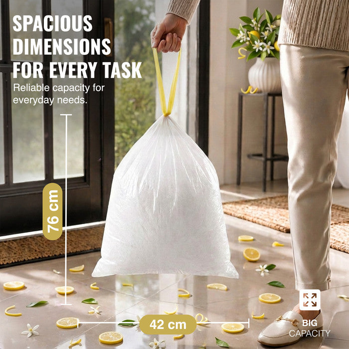 EcoBag - White Kitchen Drawstring Bin Liner - 20L - 24 Micron - Heavy Duty, Extra Strong, Eco-Friendly, Tear Resistant & Recyclable