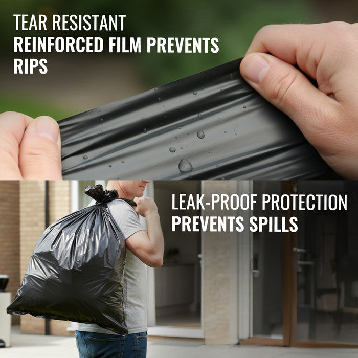 EcoBag - 50 Pack Extra Strong Heavy Duty Refuse Sacks - 70L - 33 Micron - Recyclable Bin Bags, Leak Resistant, Eco-Friendly, Durable Waste Disposal Bags for Household & Commercial Use