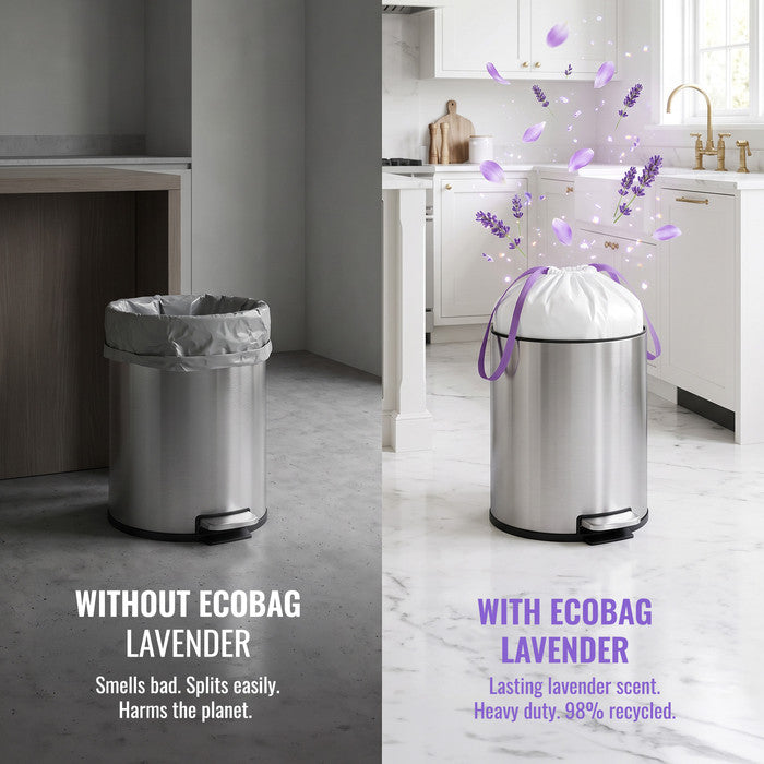 EcoBag - White Kitchen Drawstring Bin Liner - 20L - 24 Micron - Heavy Duty, Extra Strong, Eco-Friendly, Tear Resistant & Recyclable