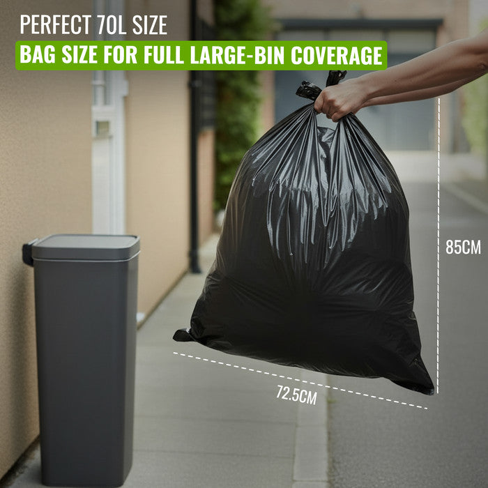 EcoBag - 50 Pack Extra Strong Heavy Duty Refuse Sacks - Recyclable Bin Bags, Leak Resistant, Eco-Friendly, Durable Waste Disposal Bags for Household & Commercial Use - 35 Micron - 70 L