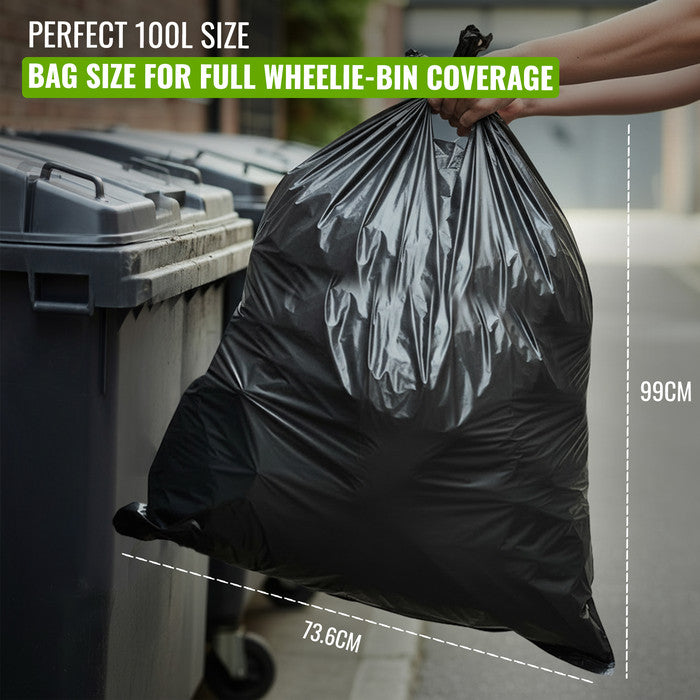 EcoBag - 50 Pack Extra Strong Heavy Duty Refuse Sacks - 100L - 30 Micron - Recyclable Bin Bags, Leak Resistant, Eco-Friendly, Durable Waste Disposal Bags for Household & Commercial Use