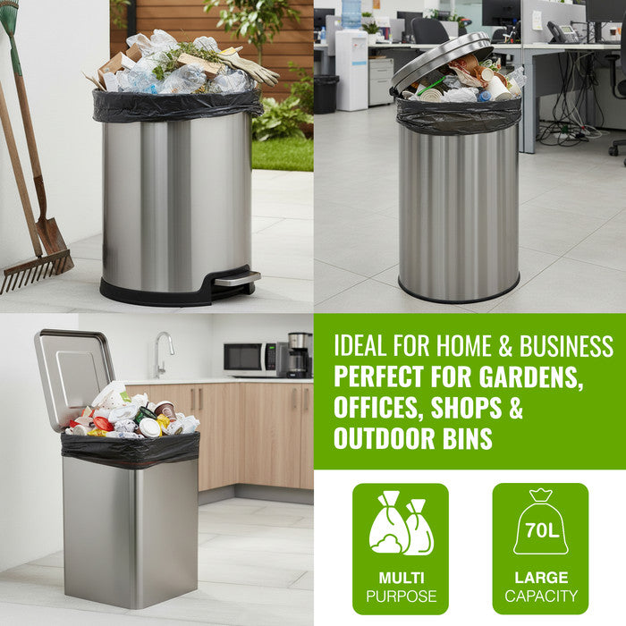 EcoBag - 50 Pack Extra Strong Heavy Duty Refuse Sacks - Recyclable Bin Bags, Leak Resistant, Eco-Friendly, Durable Waste Disposal Bags for Household & Commercial Use - 35 Micron - 70 L
