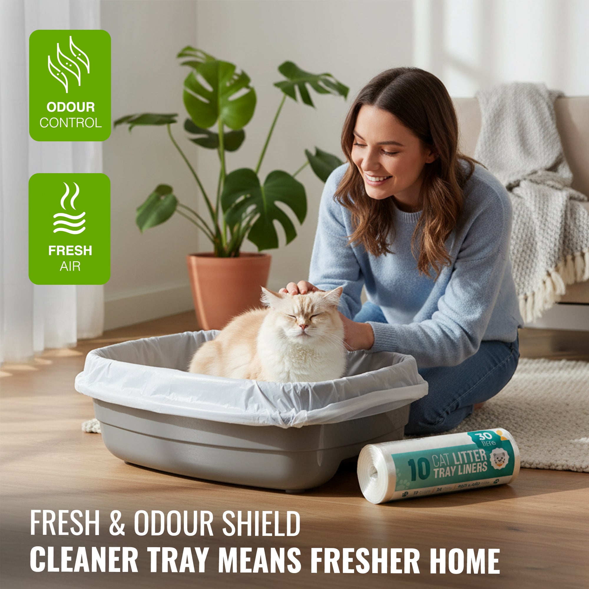 Ecobag - 10 Pack Cat Litter Tray Liners - 30L - 27 Microns - Heavy Duty Cat Litter Bags, Recycled Litter Liners, Durable Tray Liners, Eco-Friendly & Easy to Dispose (960 x 460 mm)