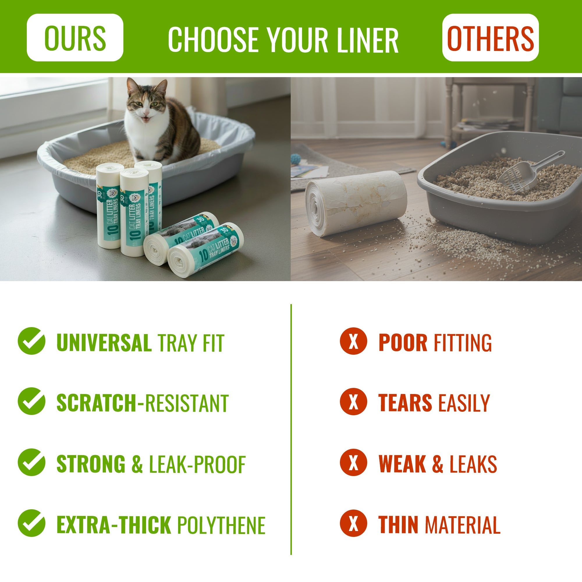 Ecobag - 20 Pack Cat Litter Tray Liners - 30L - 27 Microns - Heavy Duty Cat Litter Bags, Recycled Litter Liners, Durable Tray Liners, Eco-Friendly & Easy to Dispose (960 x 460 mm)