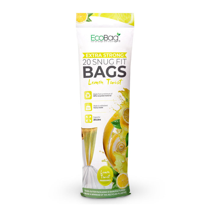 EcoBag - White Kitchen Drawstring Bin Liner - 20L - 24 Micron - Heavy Duty, Extra Strong, Eco-Friendly, Tear Resistant & Recyclable