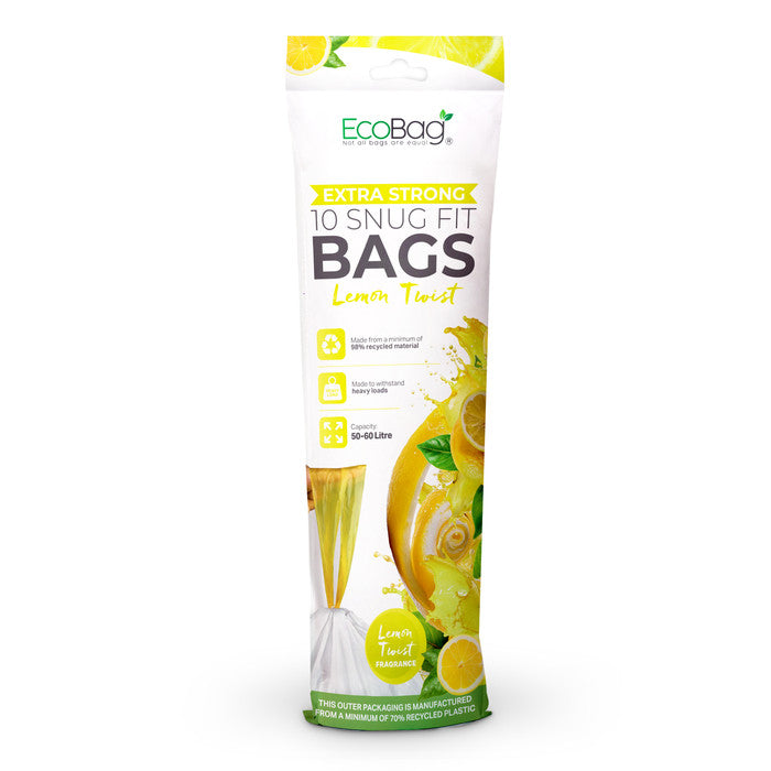 EcoBag - White Kitchen Drawstring Bin Liner - 60L - 28 Micron - Durable, Eco-Friendly, Tear Resistant, Clear Recycling Bags
