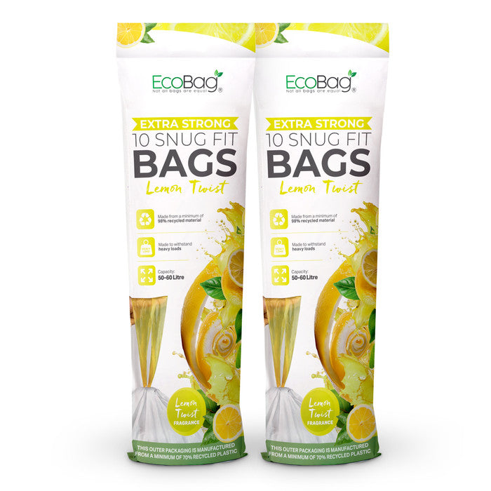 EcoBag - White Kitchen Drawstring Bin Liner - 60L - 28 Micron - Durable, Eco-Friendly, Tear Resistant, Clear Recycling Bags