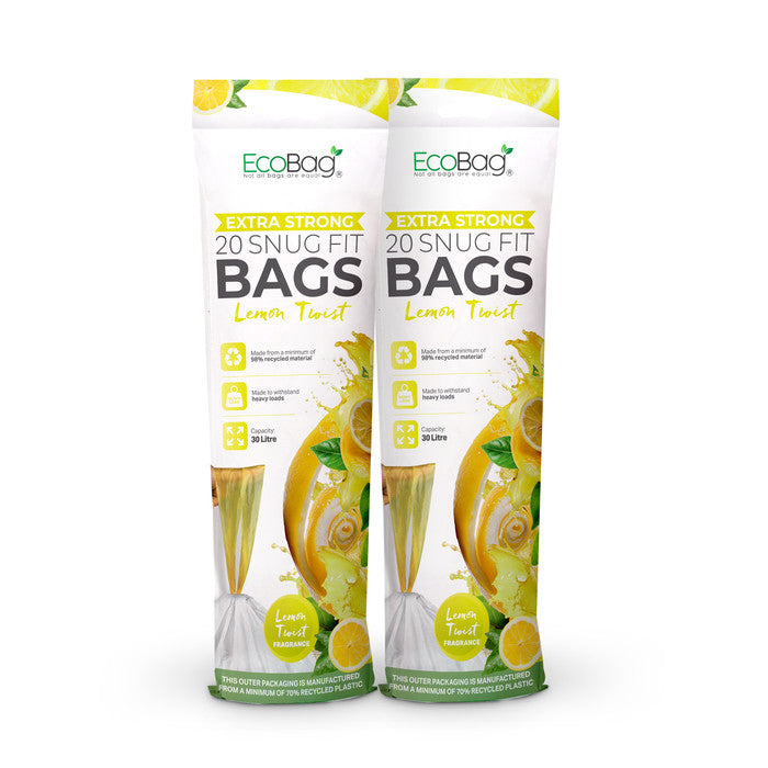 EcoBag - White Kitchen Drawstring Bin Liner - 30L - 25 Micron - Heavy Duty, Extra Strong, Eco-Friendly, Tear Resistant & Recyclable