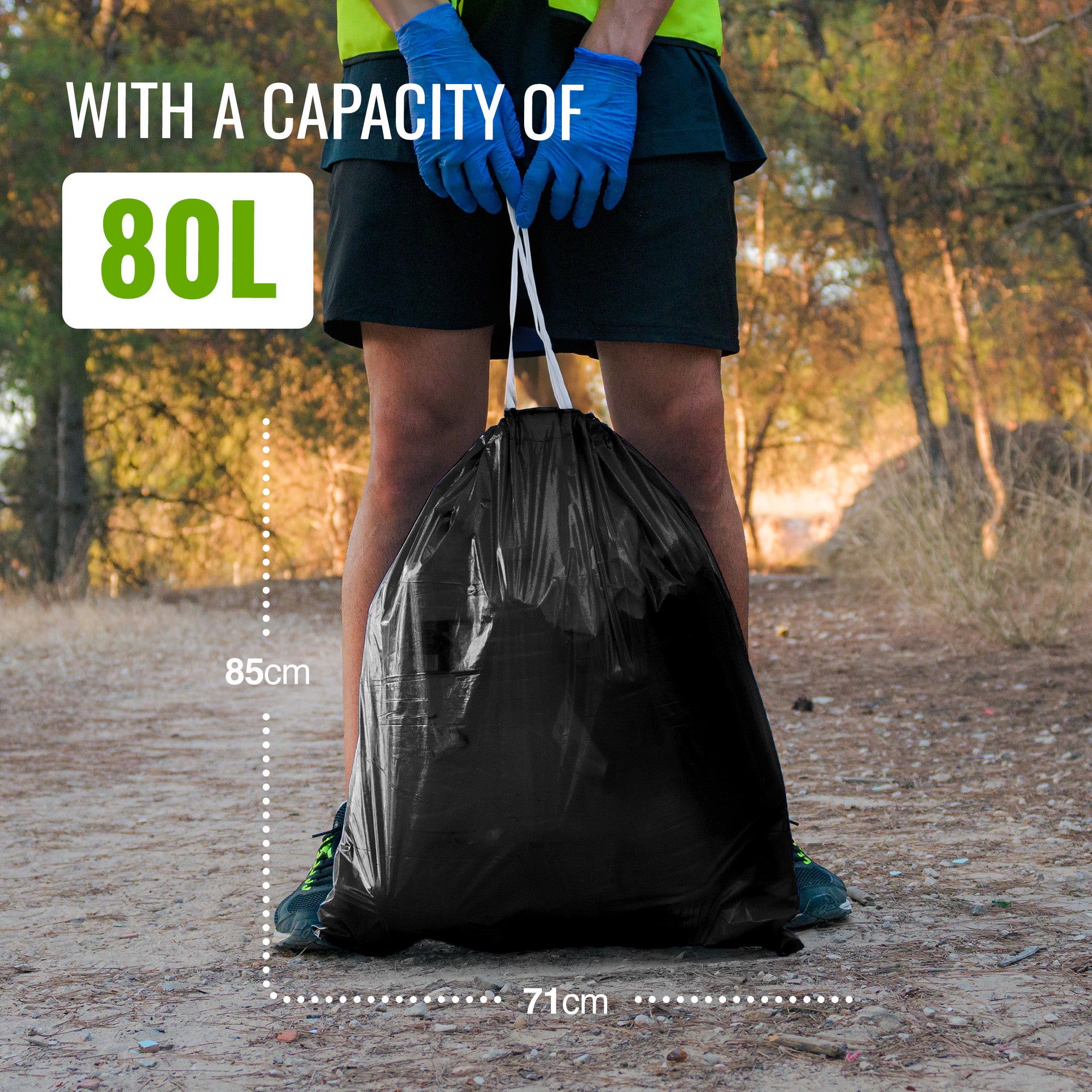 10-Pack - 27 Micron - Ultimate Embossed Black Drawstring Bin Liner Bin Bag Refuse Sacks Heavy Duty - 80L Capacity | 100% Recyclable