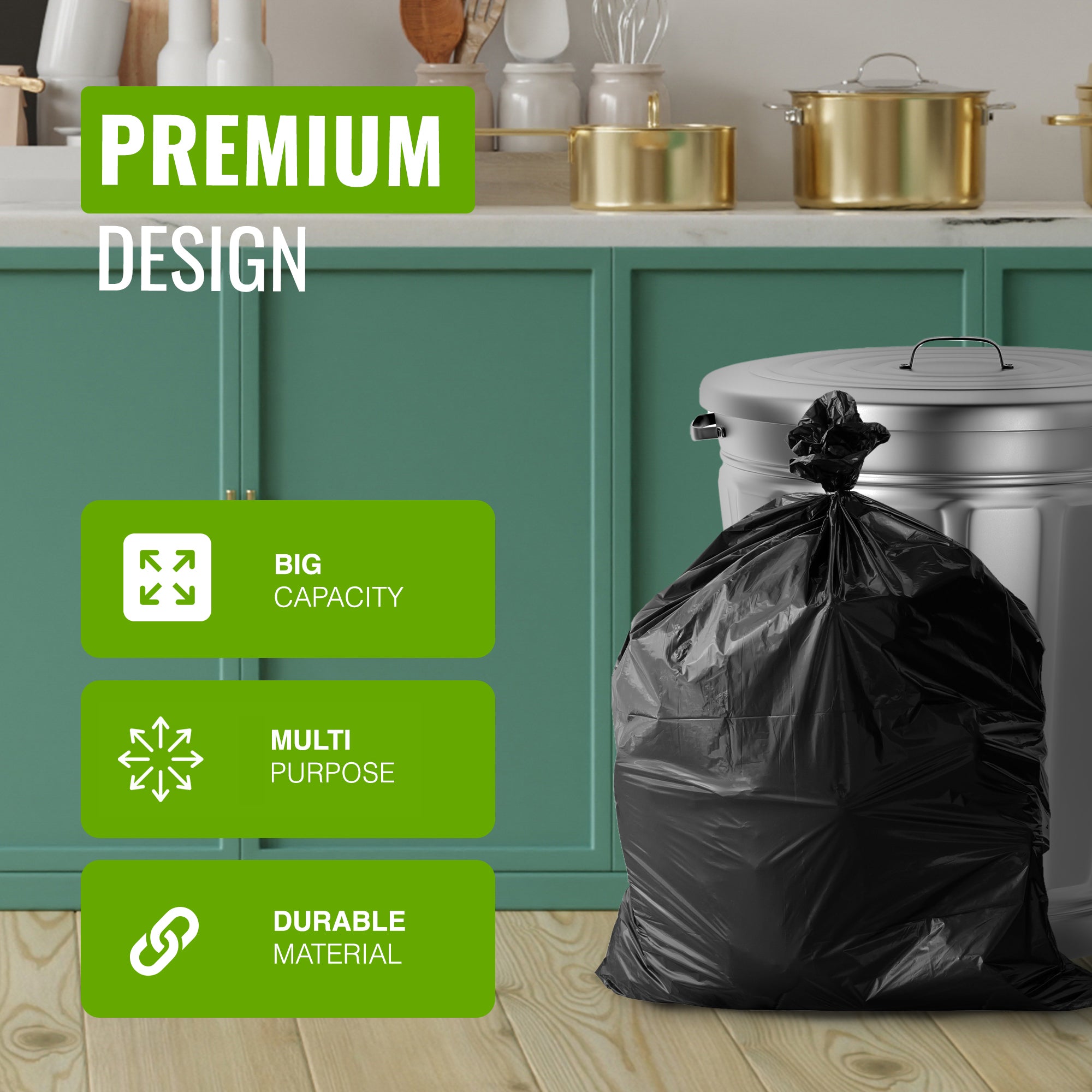 EcoBag - 20 Pack Extra Strong Heavy Duty Refuse Sacks - 100L - 35 MIcron - Recyclable, Leak Resistant, Eco-Friendly & Durable