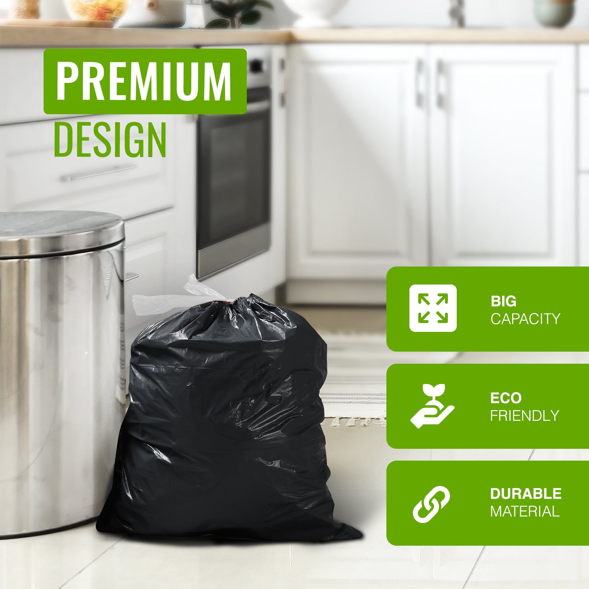 10-Pack - 27 Micron - Ultimate Embossed Black Drawstring Bin Liner Bin Bag Refuse Sacks Heavy Duty - 80L Capacity | 100% Recyclable